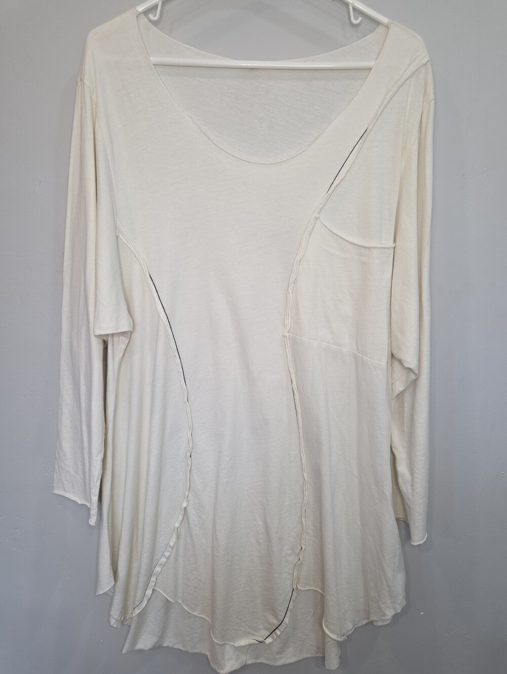 Cynthia Ashby Ivory Tunic Blouse Top Size Medium Patchwork Asymmetric Lagenlook